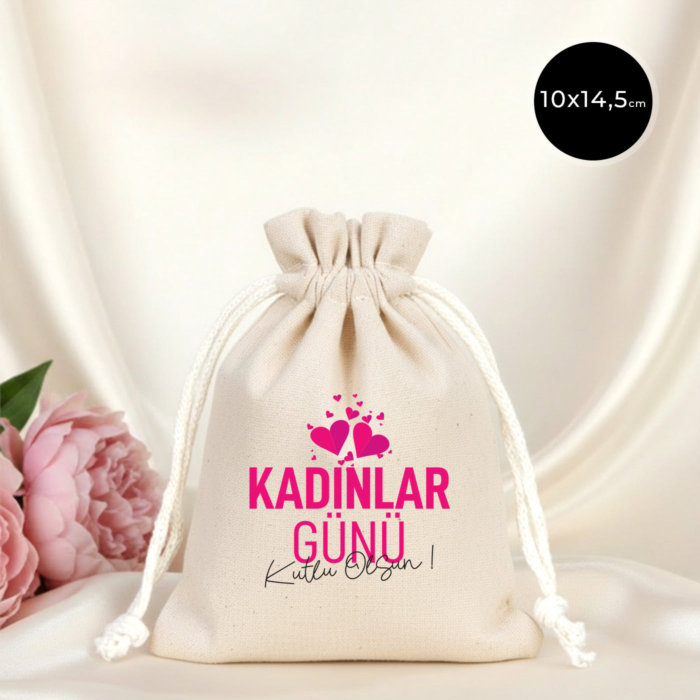 Kadınlar Günü Temalı Baskılı Gül Kese - 10x14,5 cm