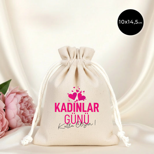 Kadınlar Günü Temalı Baskılı Gül Kese - 10x14,5 cm