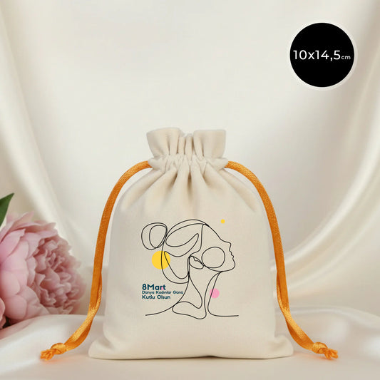 10x13 cm Turuncu Renk İp Kadife Gül Kese - Kadınlar Günü Hediyesi