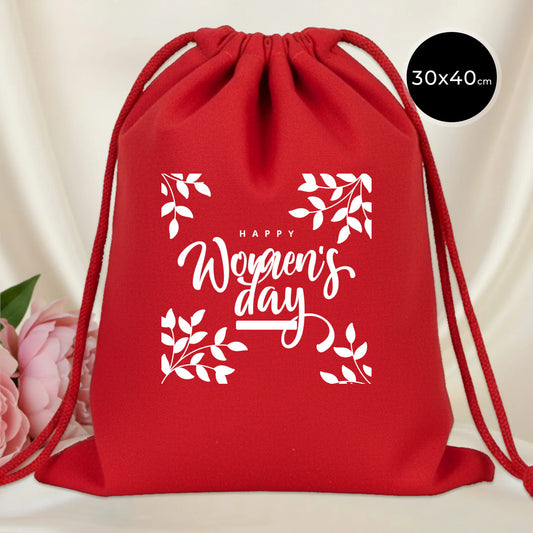 30x40 cm Kırmızı Bez Kese - Kadınlar Günü Hediyesi