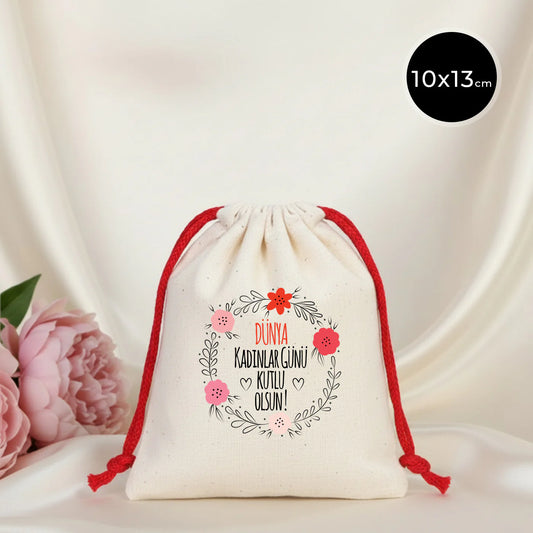 10x13 Kırmızı İpli Bez Kese – Kadınlar Günü Hediyesi