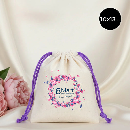 10x13 Mor İpli Bez Kese – Kadınlar Günü Hediyesi