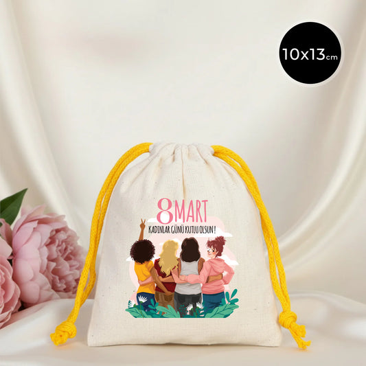 10x13 Sarı İpli Bez Kese – Kadınlar Günü Hediyesi