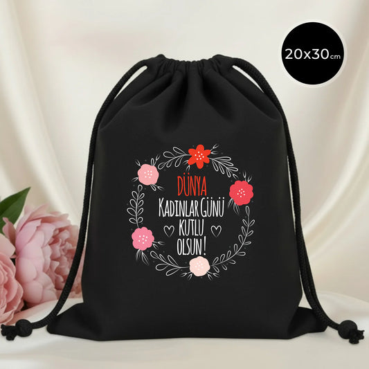 20x30 cm Siyah Bez Kese - Kadınlar Günü Hediyesi