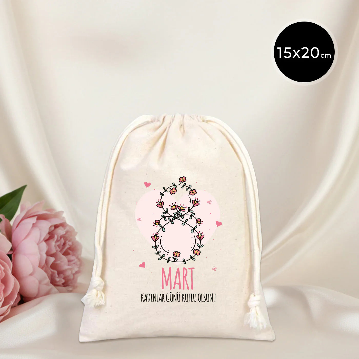 15x20 cm Bez Kese - Kadınlar Günü Hediyesi