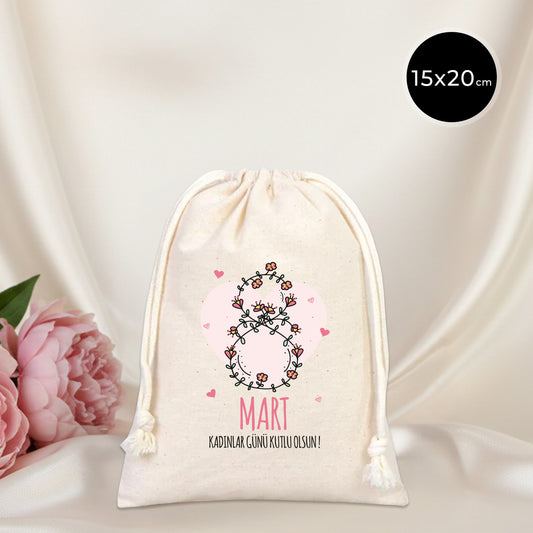Kadınlar Günü Bez Kese 15x20 cm