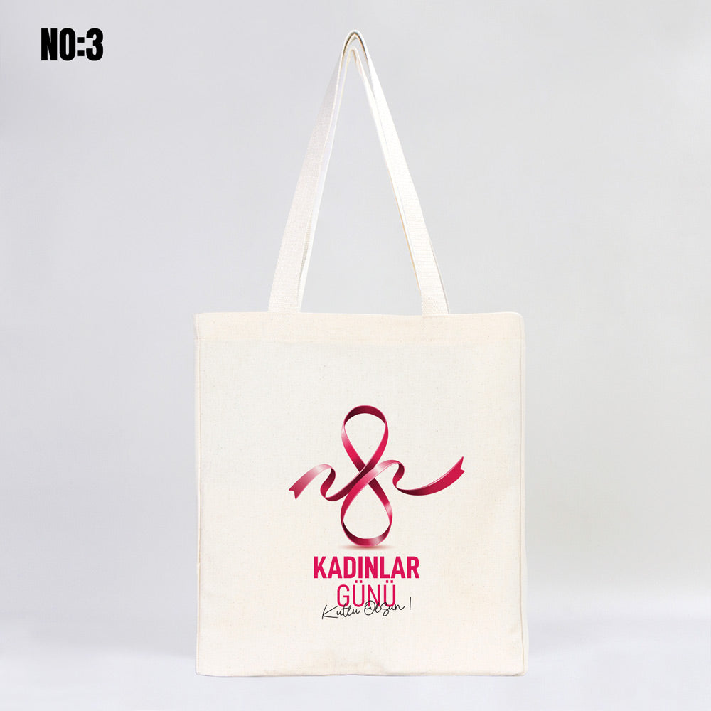 8 Mart Kadınlar Günü Temalı Tam Körüklü Kanvas Çanta - 35x40x10 cm (Özelleştirilebilir)