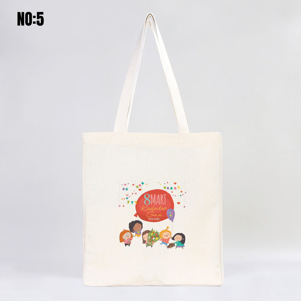 8 Mart Kadınlar Günü Temalı Tam Körüklü Kanvas Çanta - 35x40x10 cm (Özelleştirilebilir)