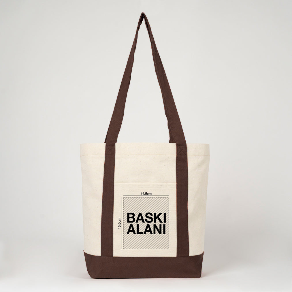 Trend Kanvas Çanta 40x35x12cm - Kahverengi Renkli Kulp (Özelleştirilebilir) - baskı alanı