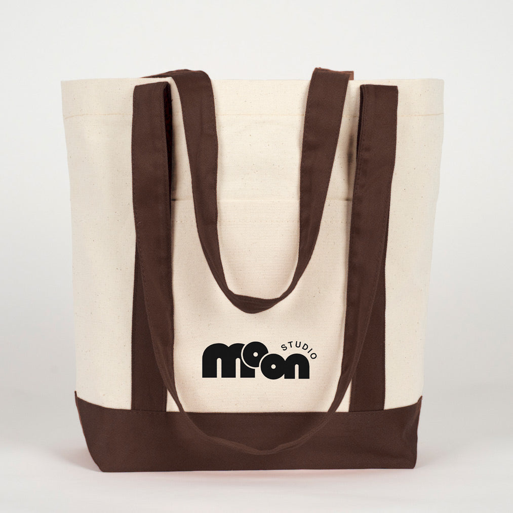 Trend Kanvas Çanta 40x35x12cm - Kahverengi Renkli Kulp (Özelleştirilebilir) - logo baskılı örnek