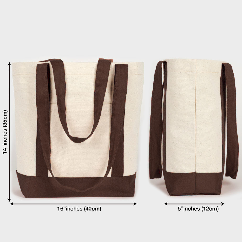 Trend Kanvas Çanta 40x35x12cm - Kahverengi Renkli Kulp (Özelleştirilebilir) - ölçüler 40x35x12 cm
