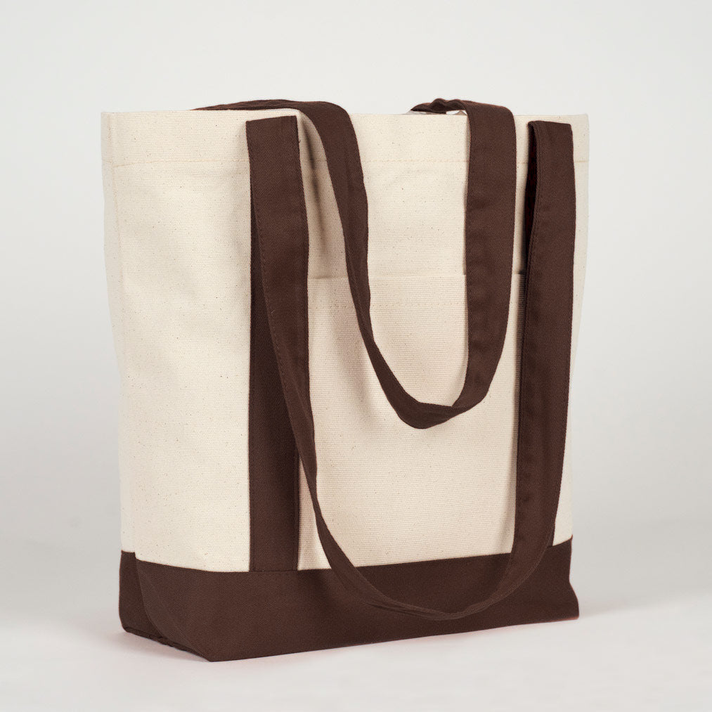 Trend Kanvas Çanta 40x35x12cm - Kahverengi Renkli Kulp (Özelleştirilebilir) - yandan görünüm