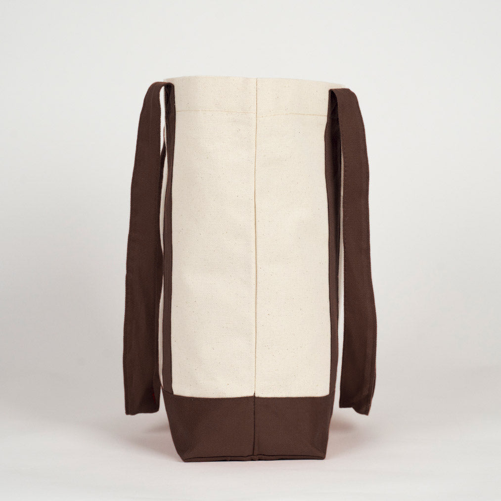 Trend Kanvas Çanta 40x35x12cm - Kahverengi Renkli Kulp (Özelleştirilebilir) - yan körük ve dikiş