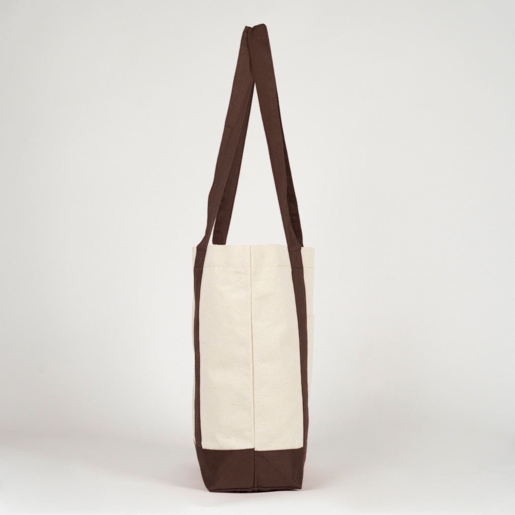 Trend Kanvas Çanta 40x35x12cm - Kahverengi Renkli Kulp (Özelleştirilebilir) - yan profil