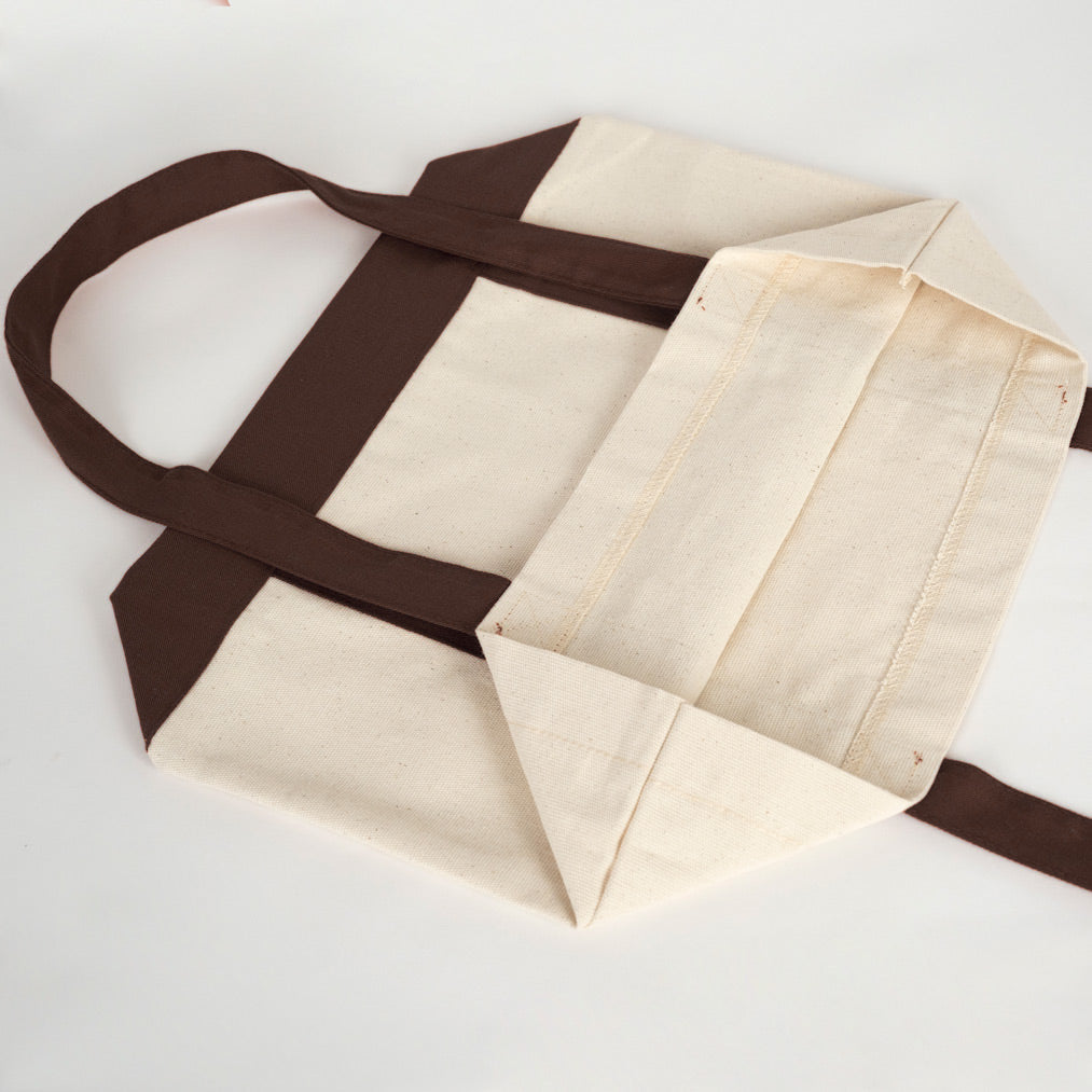 Trend Kanvas Çanta 40x35x12cm - Kahverengi Renkli Kulp (Özelleştirilebilir) - katlanmış görünüm