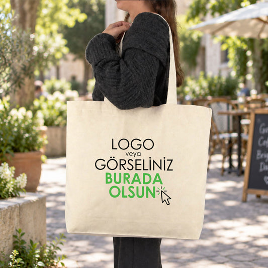 Baskılı Kanvas Alışveriş & Plaj & Geniş Hacim Çanta - 48x41x10 cm İç cep Örgü Kulp (Özelleştirilebilir)