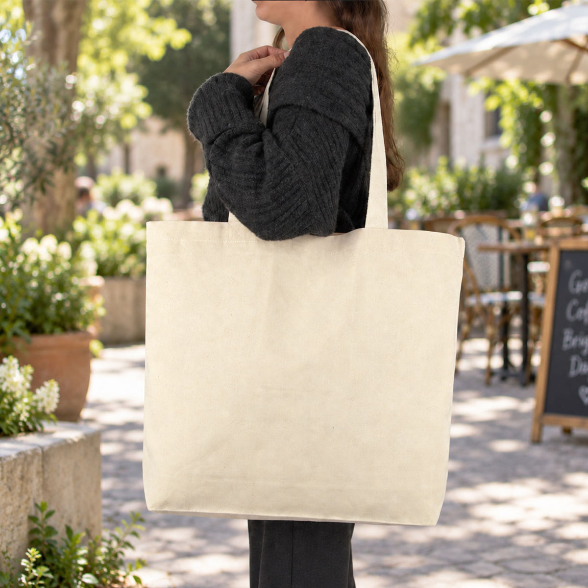 Kanvas Alışveriş & Plaj & Geniş Hacim Çanta - 48x41x10 cm İç cep Örgü Kulp