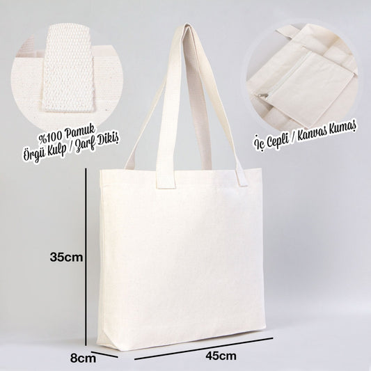 Modern Kanvas Çanta - Dıştan Örgü Kulp 45x35x8 cm - istecanta.com