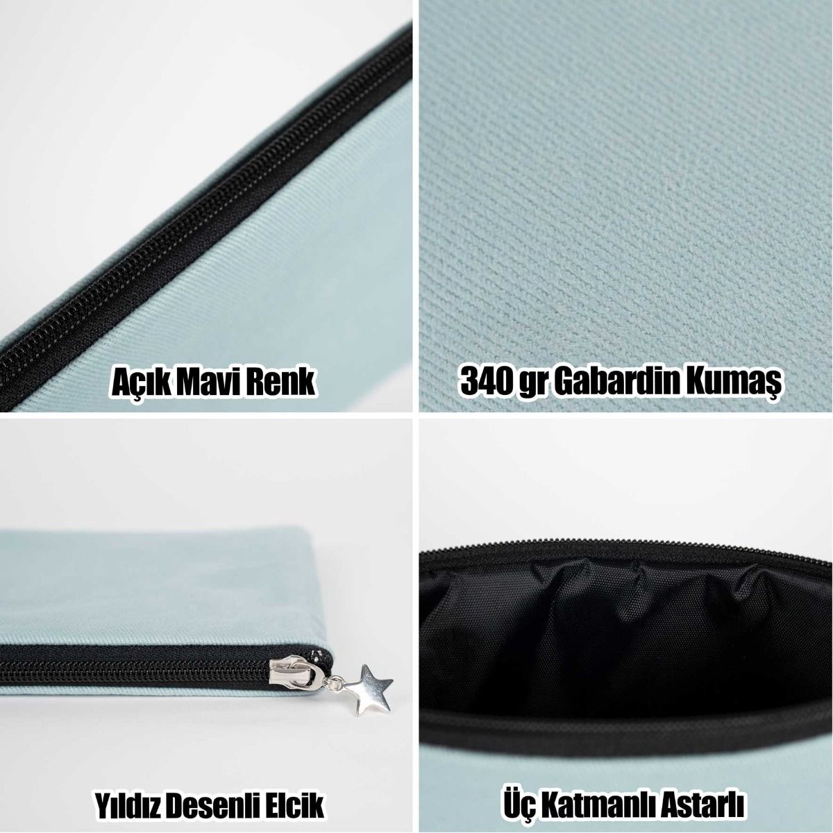 Karne Günü Hediyesi Açık Mavi Clutch Kanvas Çanta 25×18 cm – Astarlı