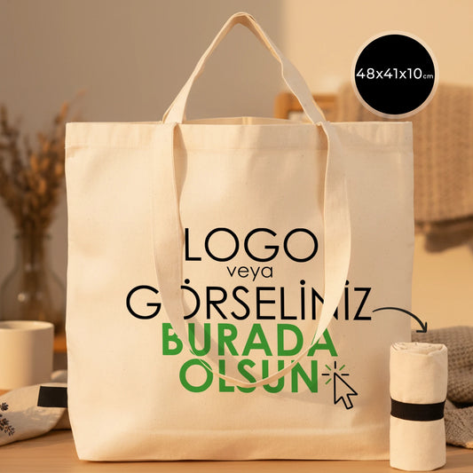 Katlanabilir, pratik tasarımlı alışveriş çantası, 48x41x10 cm boyutlarında geniş iç hacim sunar.
