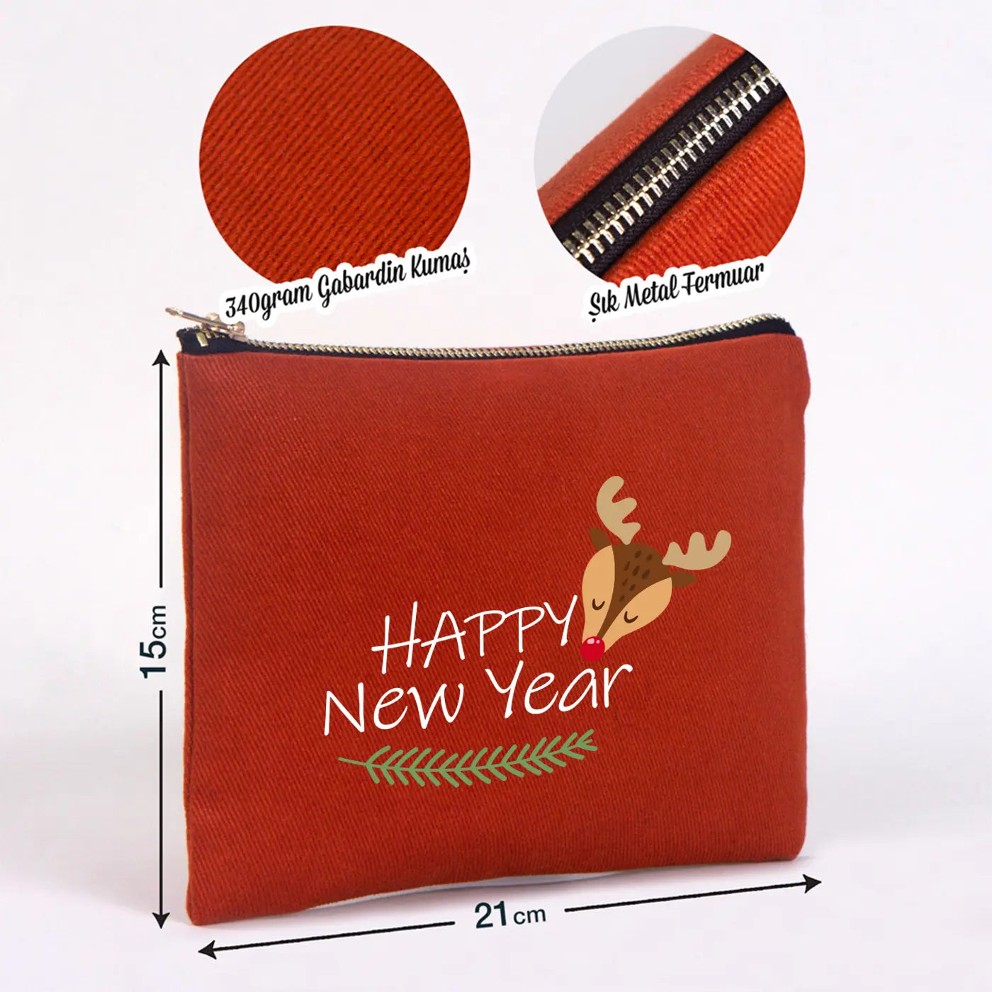 Yılbaşı Star Clutch 21x15 Kiremit - Metal Fermuar (Özelleştirilebilir)