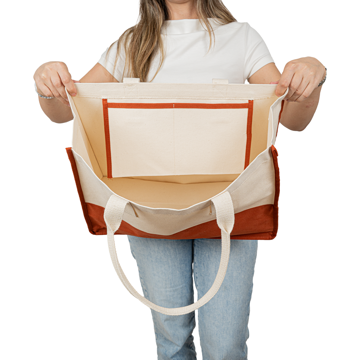 Elite Kanvas Alışveriş ve Plaj Çantası – 390gr Dayanıklı Kumaş, 45x35x19 cm, Büyük Bez Çanta, Kiremit (Özelleştirilebilir)