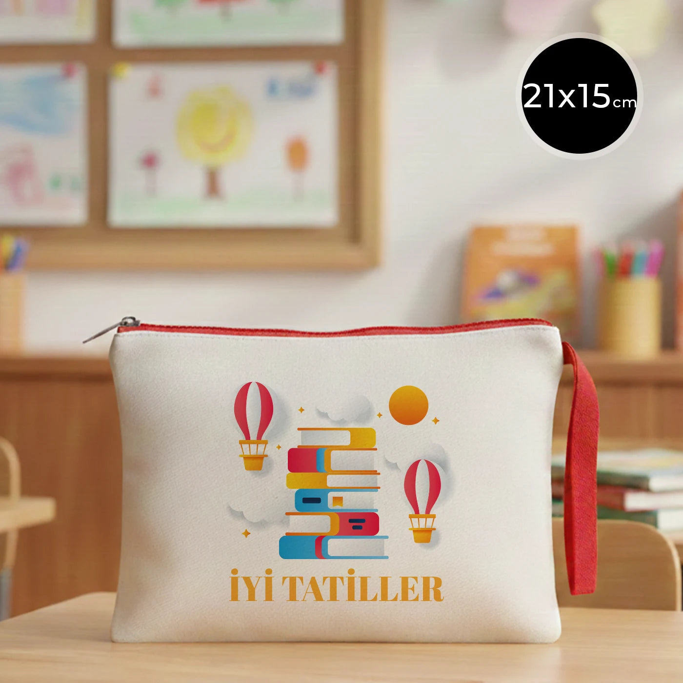 Karne Günü Desenli Clutch – Kırmızı Fermuarlı 21×15 cm (Özelleştirilebilir)