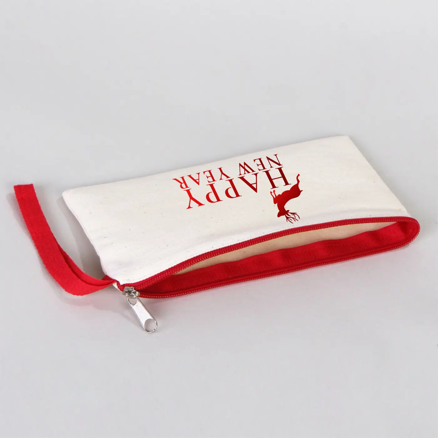 Yılbaşı Desenli Kanvas Astarsız Kalemlik Kırmızı Fermuar (Özelleştirilebilir)