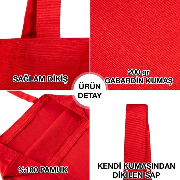 35×40 cm ebatlarında, kırmızı taşıma saplı kırmızı bez çanta. Ön yüzünde ürün grubuna ait 18 farklı karne temalı tasarımdan biri bulunur.