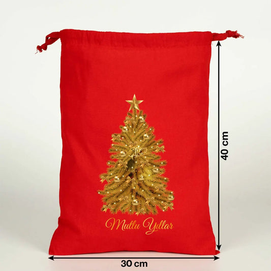 Kırmızı Yılbaşı Desenli Kese 30x40 cm (Özelleştirilebilir)