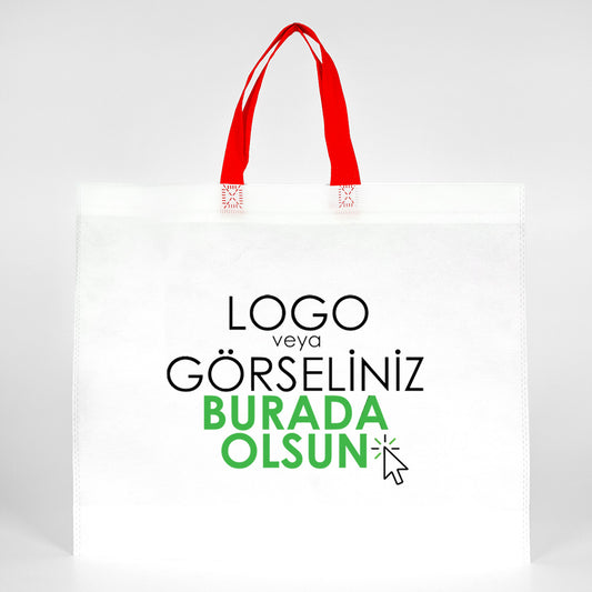 Ultrasonik Tela Çanta - Kırmızı Kulplu - 45x36x10cm - 1000 Adet Tek Renk Baskı (Özelleştirilebilir) - istecanta.com
