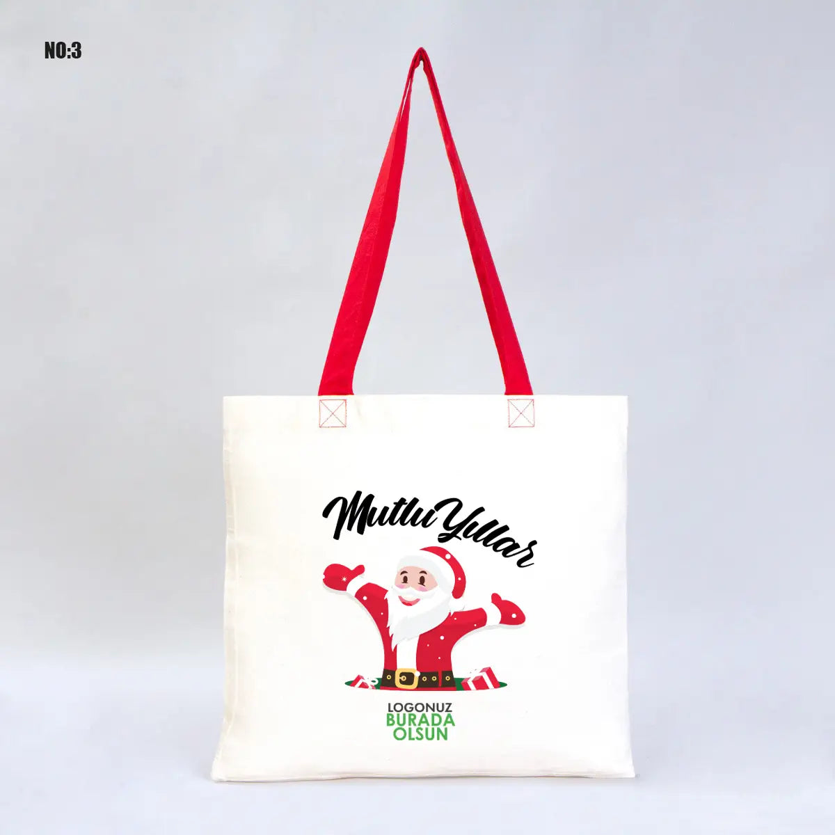 Yılbaşı Temalı Renkli Kulp Gabardin Çanta 40x35cm (Özelleştirilebilir)