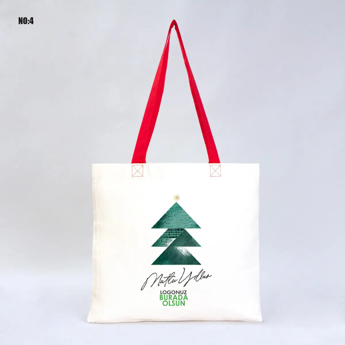 Yılbaşı Temalı Renkli Kulp Gabardin Çanta 40x35cm (Özelleştirilebilir)