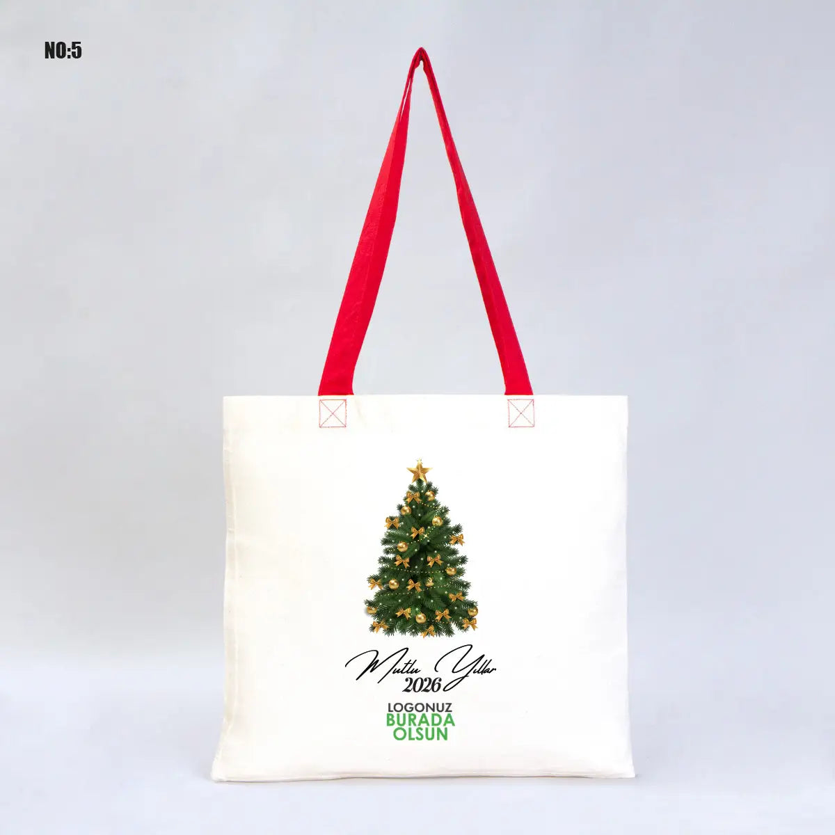 Yılbaşı Temalı Renkli Kulp Gabardin Çanta 40x35cm (Özelleştirilebilir)