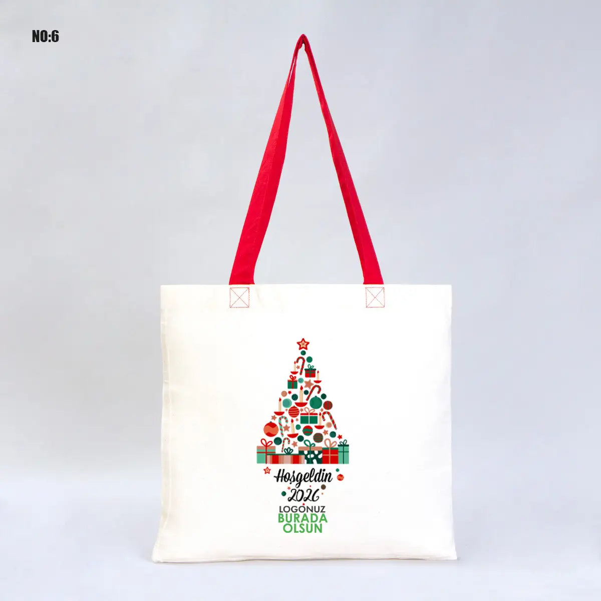 Yılbaşı Temalı Renkli Kulp Gabardin Çanta 40x35cm (Özelleştirilebilir)