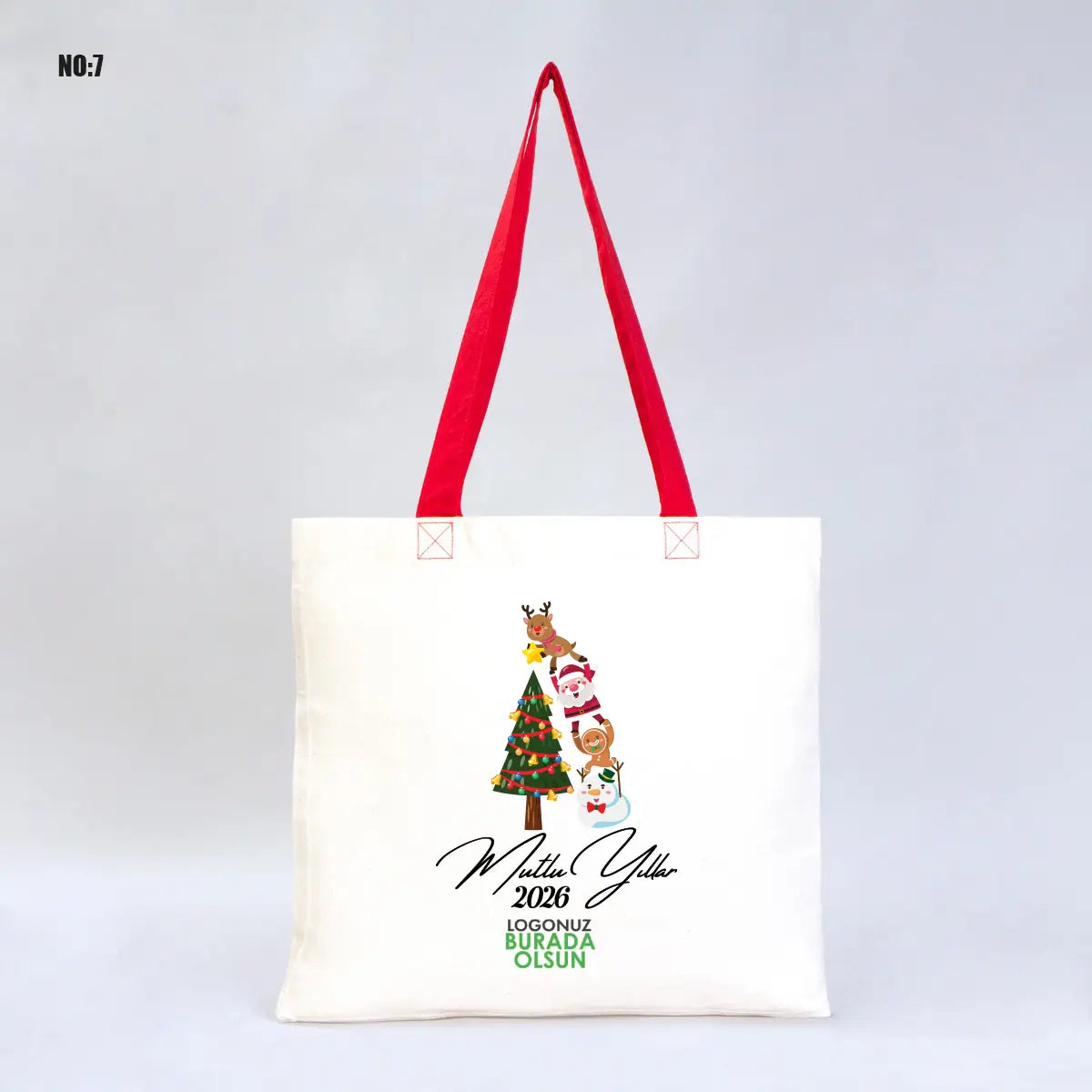 Yılbaşı Temalı Renkli Kulp Gabardin Çanta 40x35cm (Özelleştirilebilir)