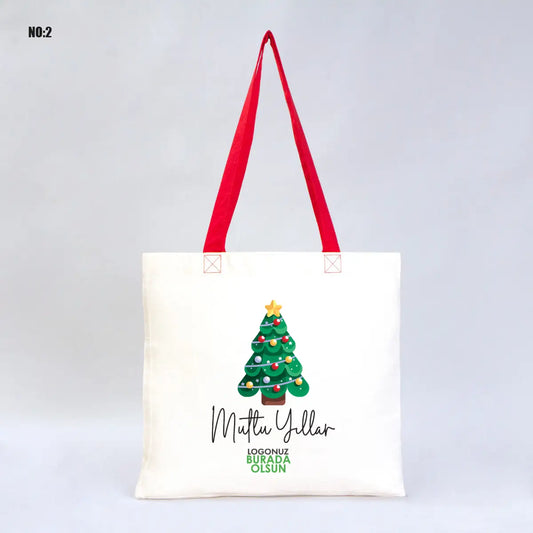 Yılbaşı Temalı Renkli Kulp Gabardin Çanta 40x35cm (Özelleştirilebilir)