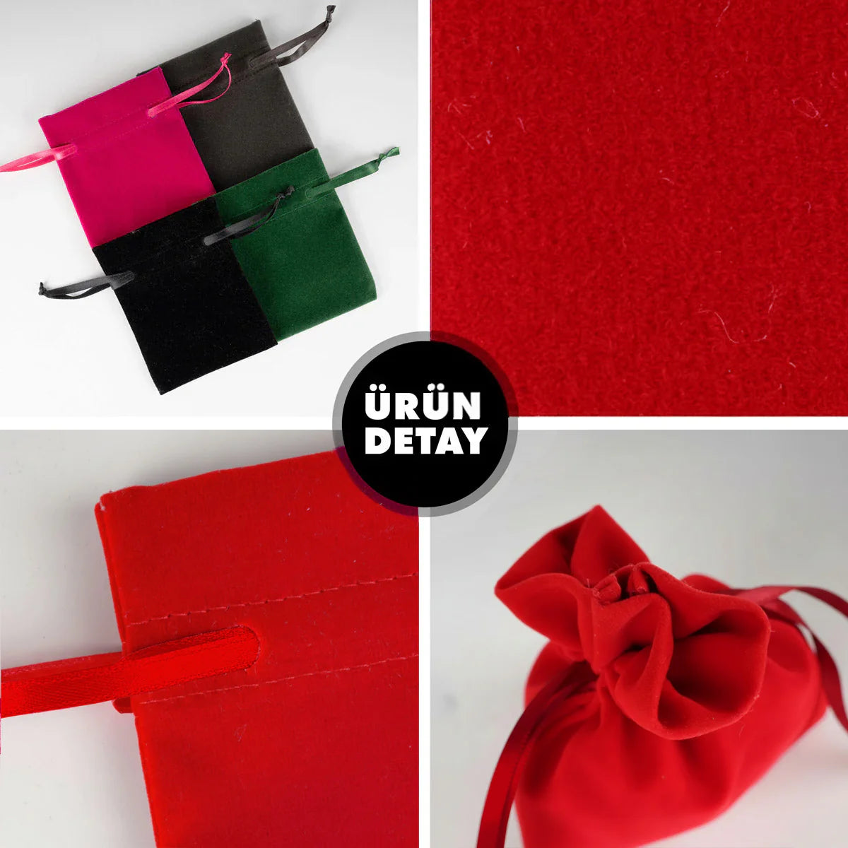 10x13 cm Kırmızı Kadife Gül Kese - Bayram Harçlık Kesesi