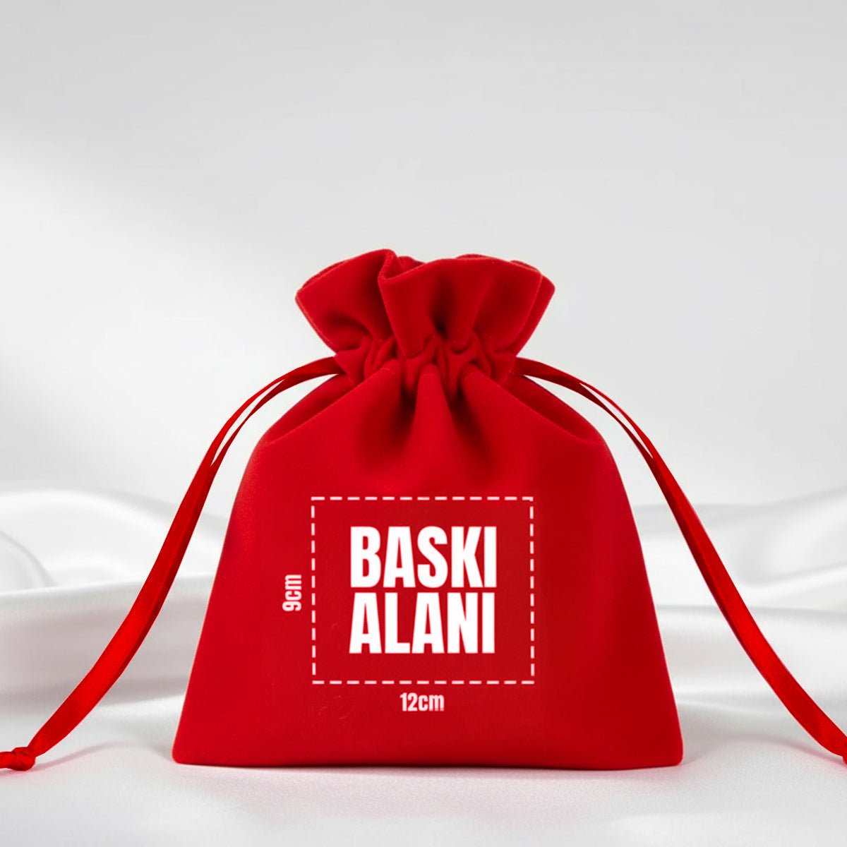 Kadife Gül Kese 10x13 cm - Kırmızı (Özelleştirilebilir)