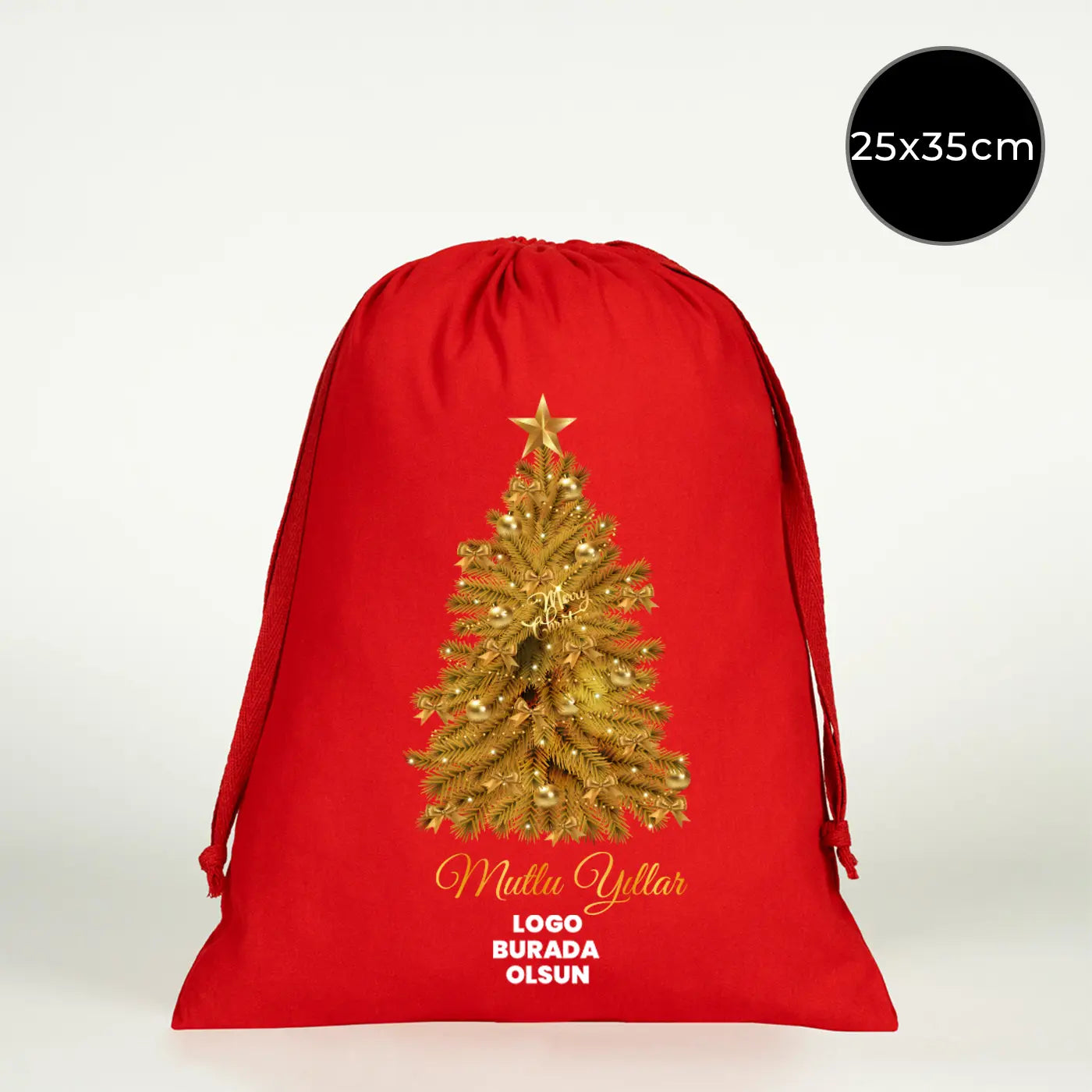 Kırmızı Yılbaşı Temalı Kese 25x35 cm (Özelleştirilebilir)