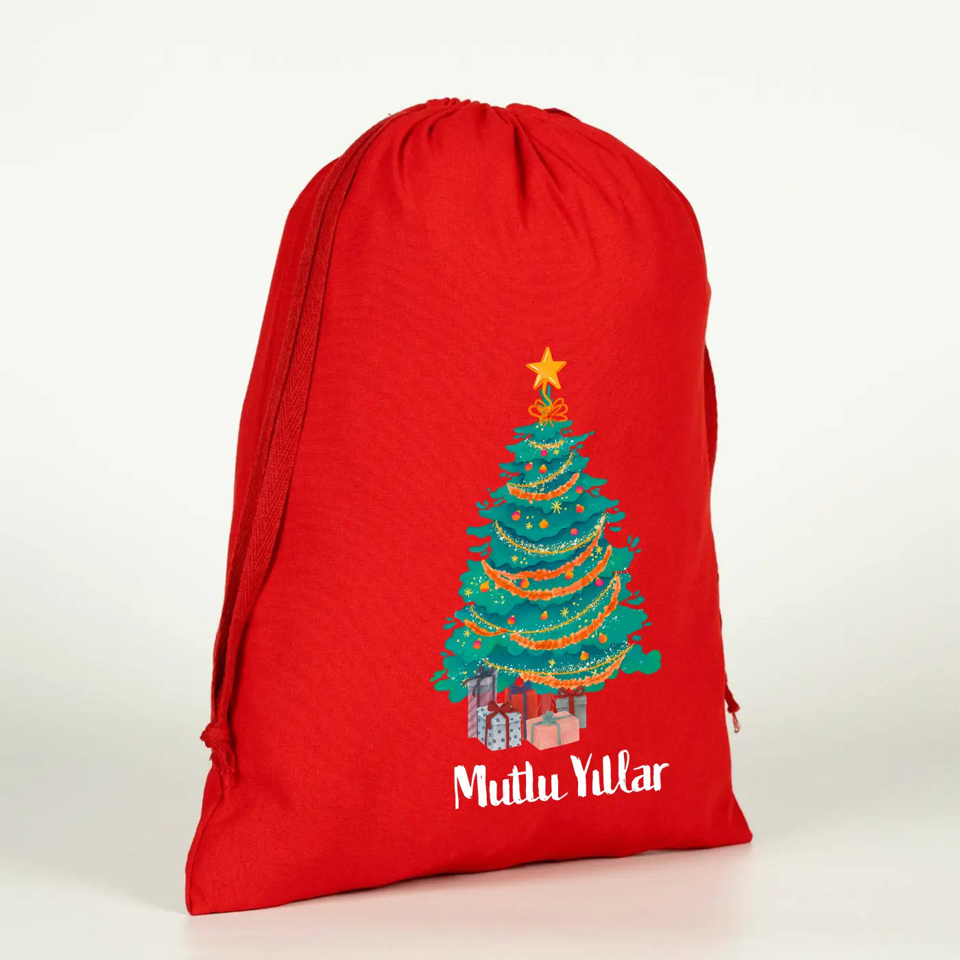 Kırmızı Yılbaşı Desenli Kese 35x40 cm (Özelleştirilebilir)
