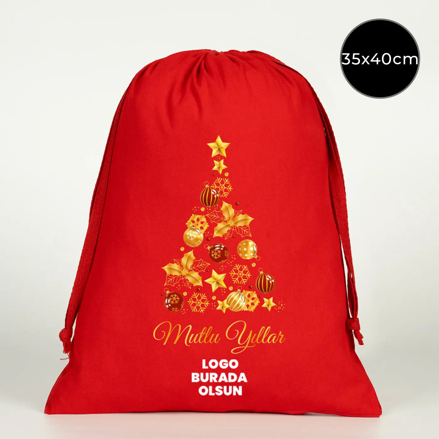 Kırmızı Yılbaşı Desenli Kese 35x40 cm (Özelleştirilebilir)