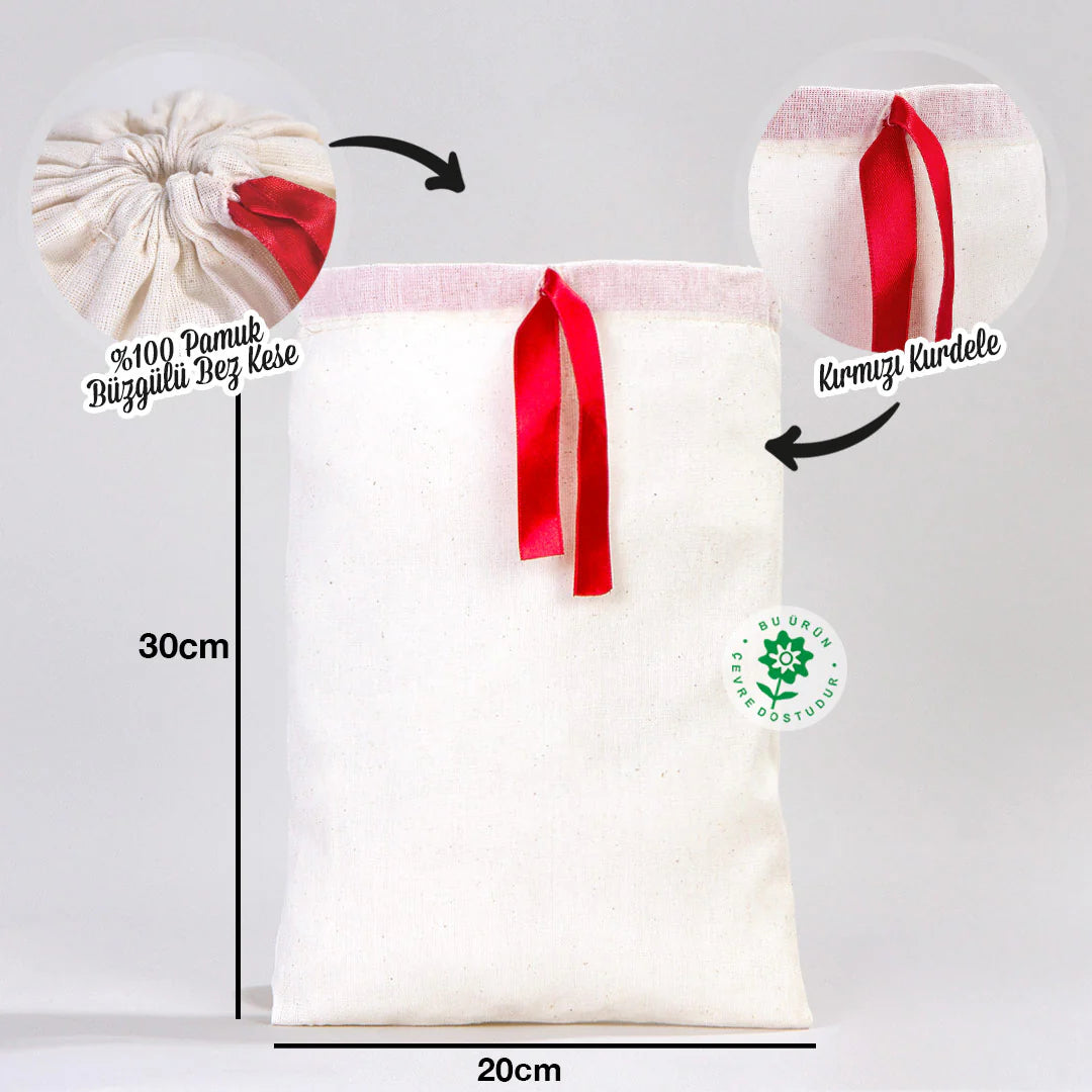 20x30 Kırmızı Kurdeleli Bez Kese – Kadınlar Günü Hediyesi