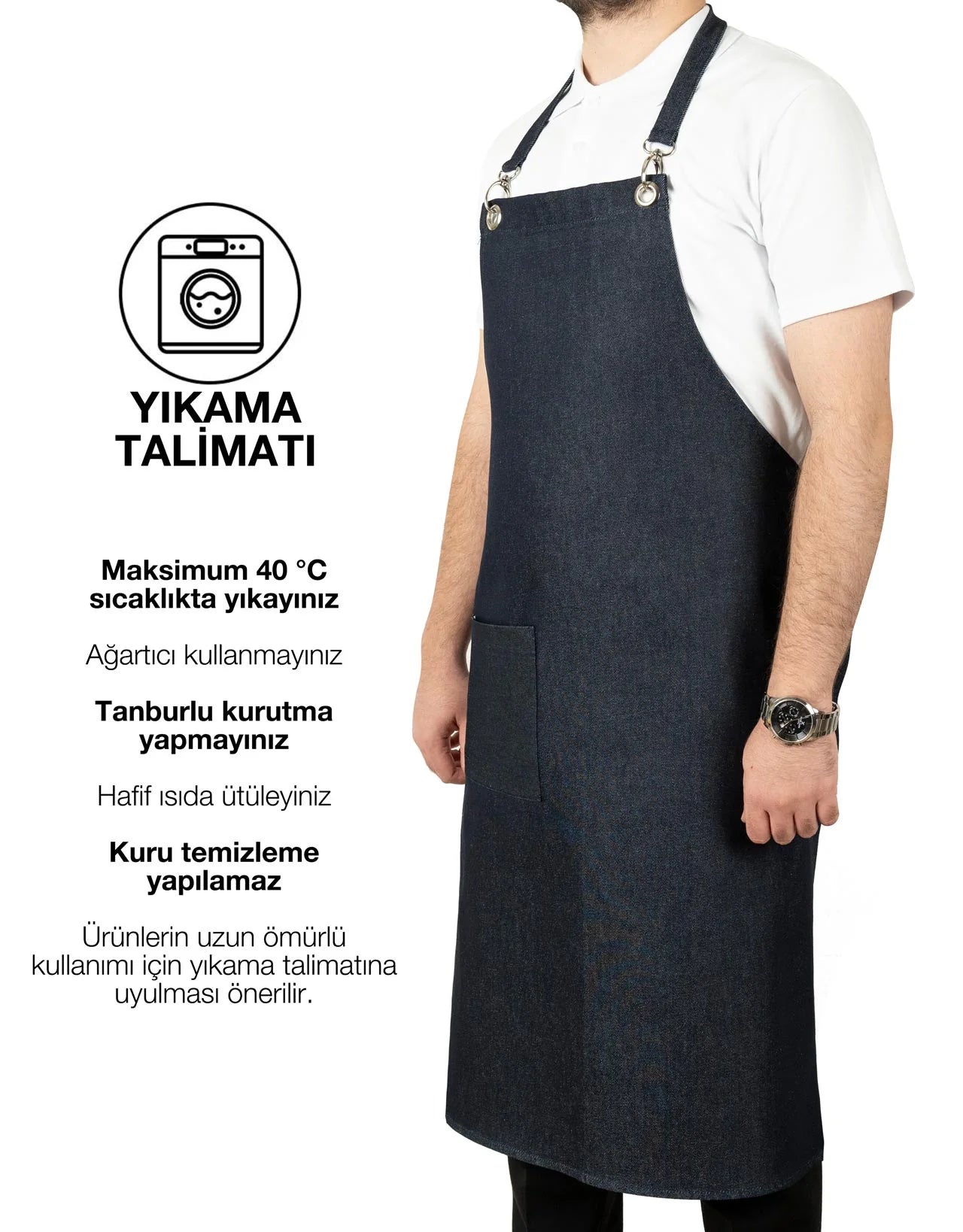 MasterChef Mutfak Önlüğü -  Koyu Mavi Denim Kumaş - yakın çekim