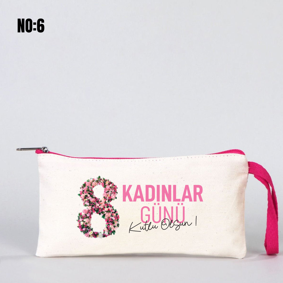 Kadınlar Günü Renkli Fermuarlı Kalemlik Çanta - 21x10 cm - görsel 7