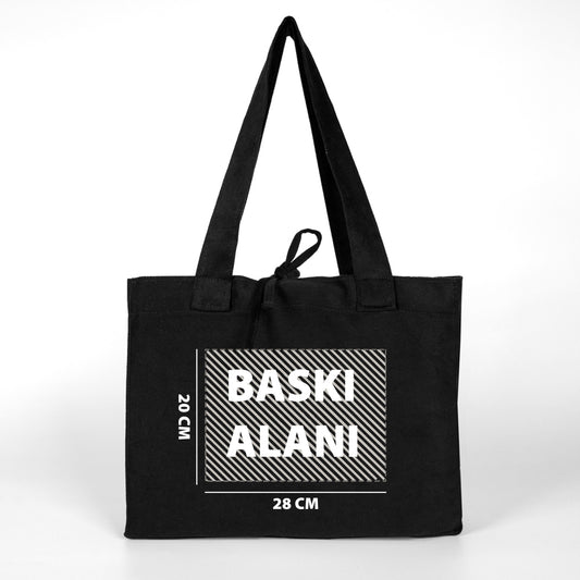 Medium City Soft Kumaş Çanta - Siyah - 35x30x10 cm  (Özelleştirilebilir)