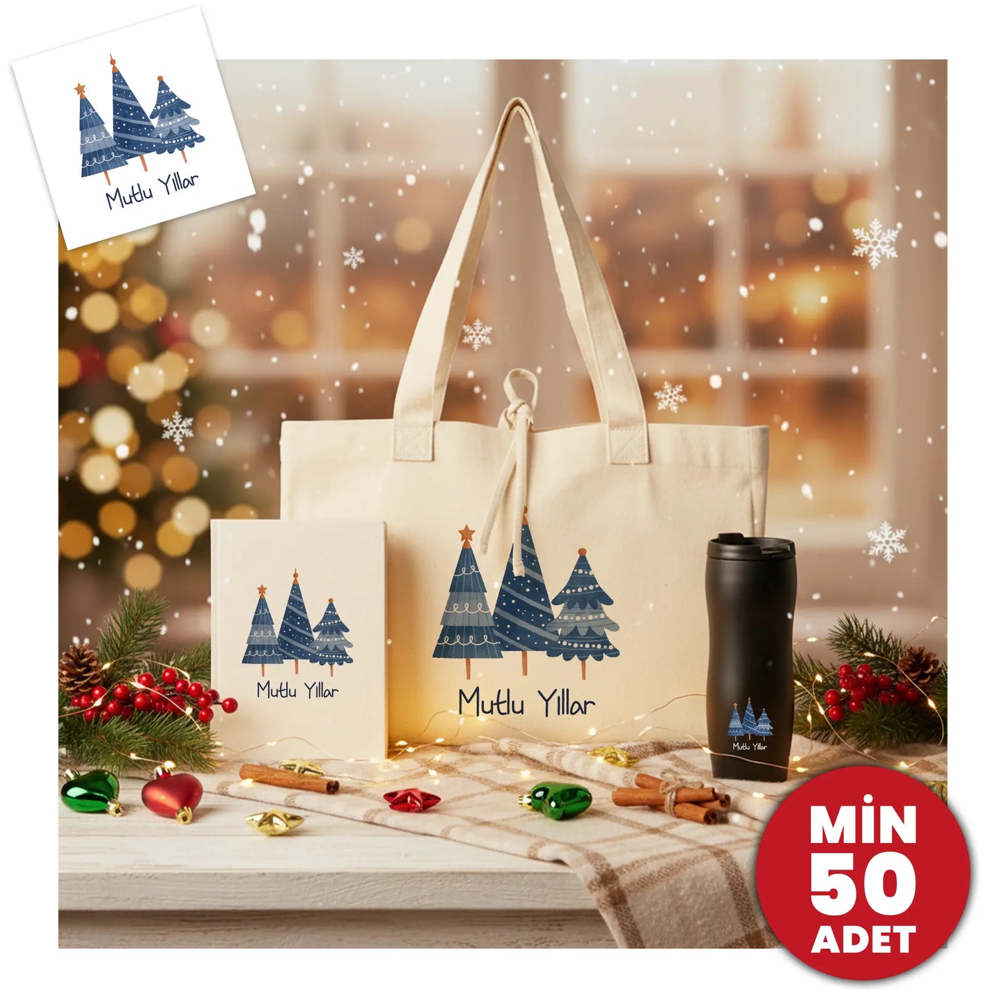 Yılbaşı kurumsal hediye seti Large City çanta, kanvas defter ve termos