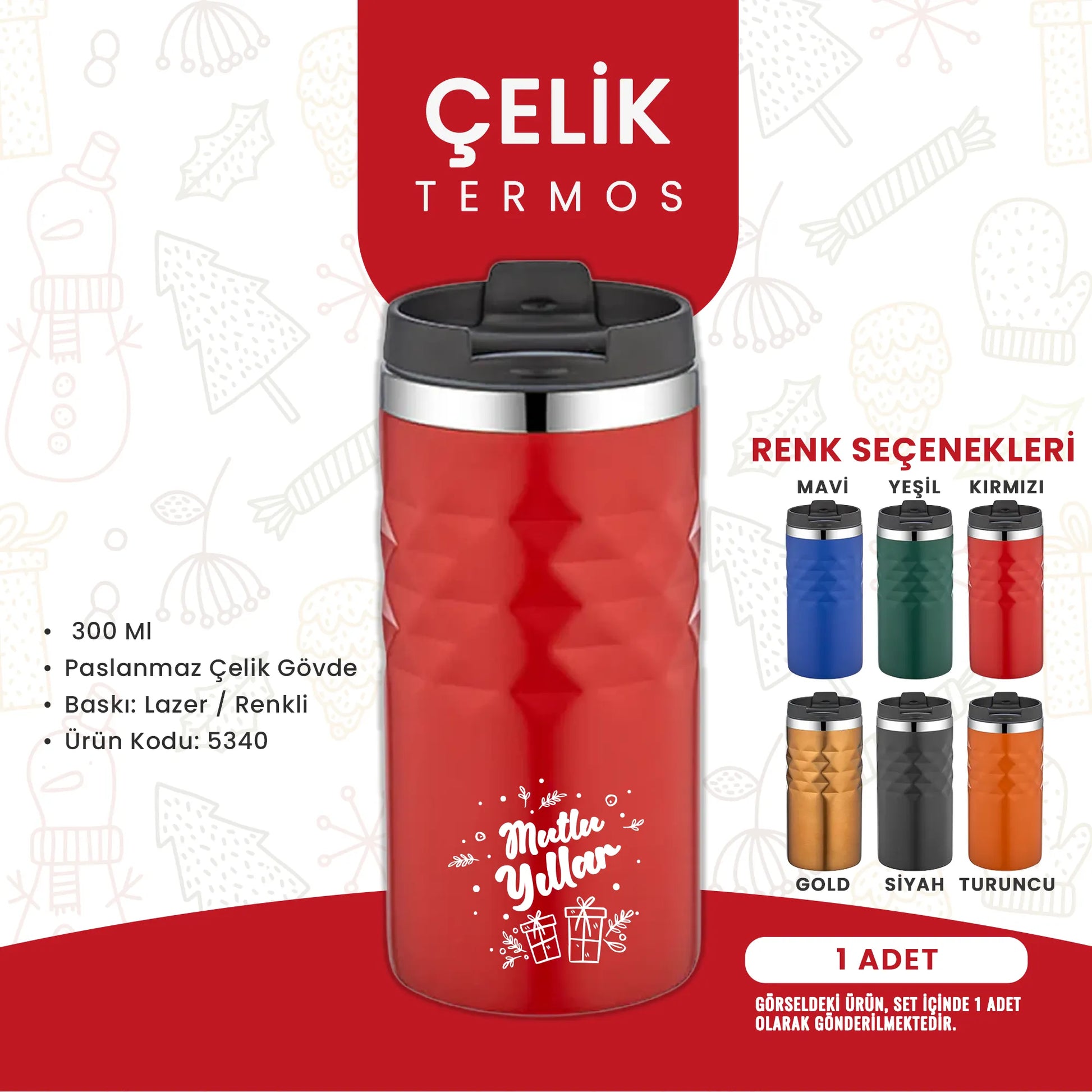 Logo Baskılı Yılbaşı Kurumsal Hediye Seti | Termos ve Bez Çanta - detay görünüm