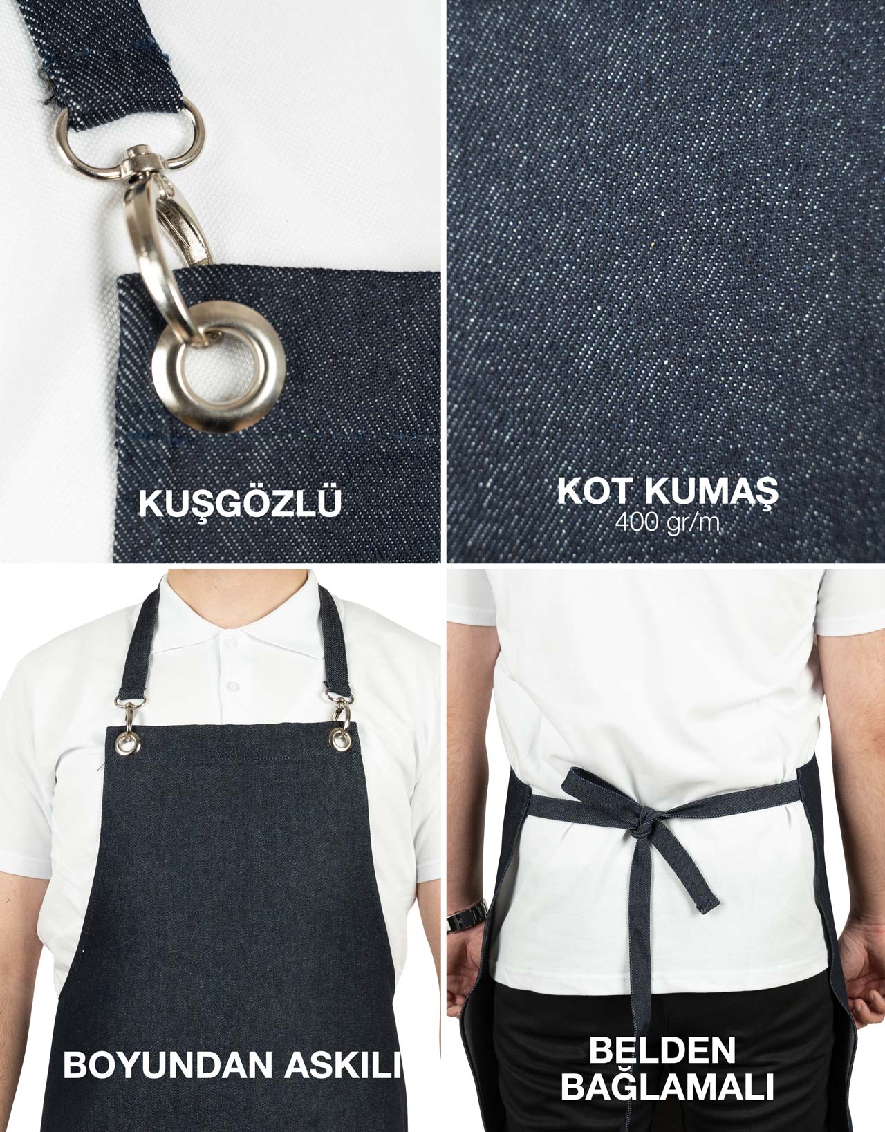 MasterChef Mutfak Önlüğü -  Koyu Mavi Denim Kumaş - görsel 7