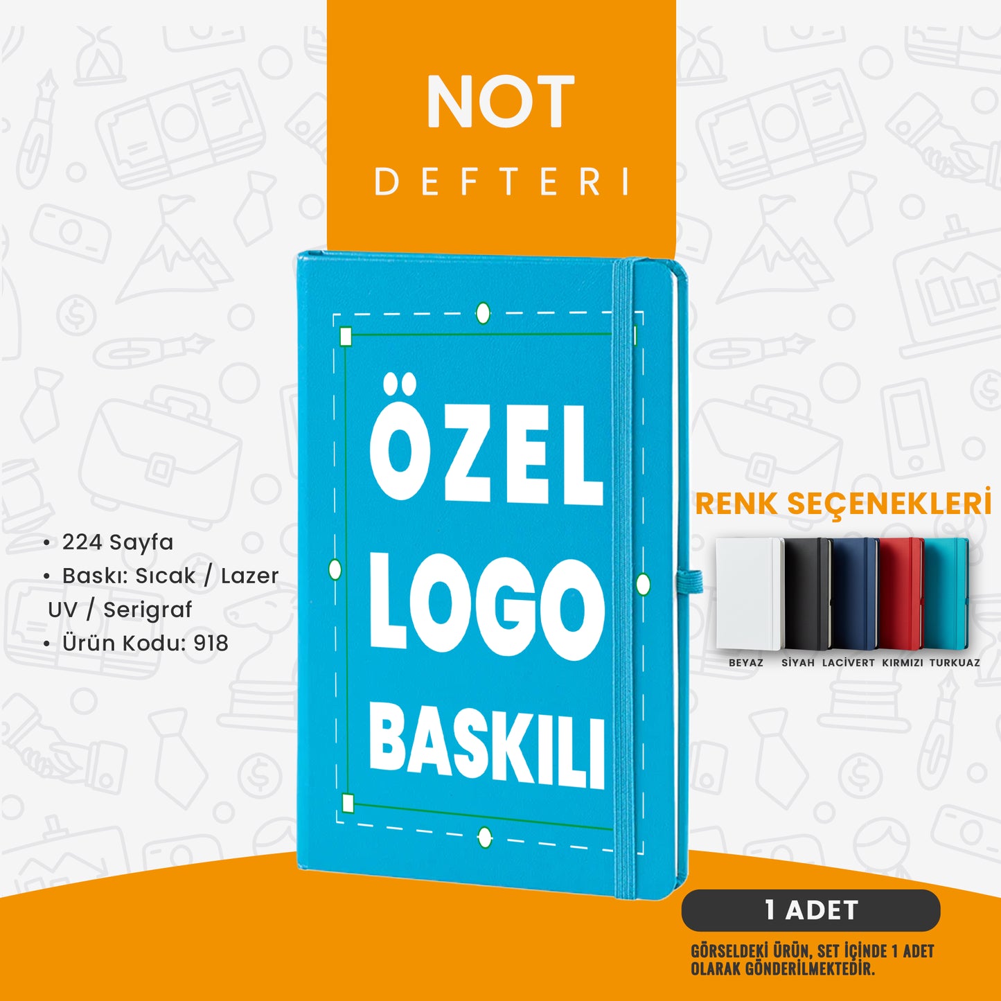 Logo baskılı not defteri – 224 sayfa, sıcak ve lazer baskı seçenekli kurumsal ajanda defteri.